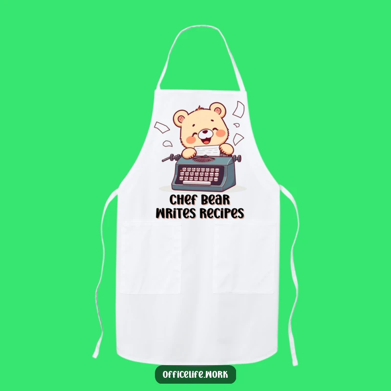 Funny Bear Cub Typist Apron: Chef’s Vintage Writer Wear, Kitchen Gift