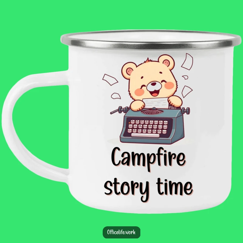 Funny Bear Cub Typist Camping Mug: Outdoor Writer Drinkware, Vintage Gift