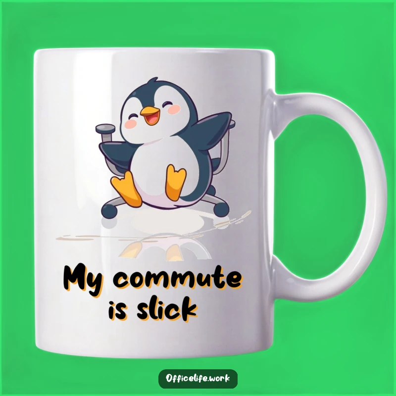 Funny Penguin Office Chair Sliding Mug, Hilarious Prankster Gift for Colleagues