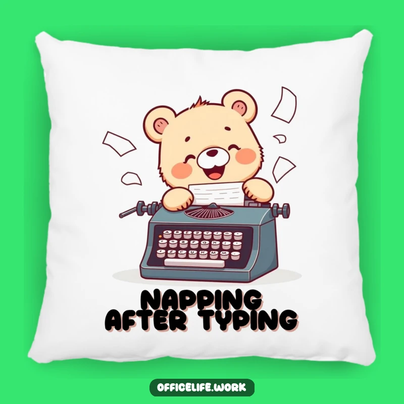 Funny Bear Cub Typist Pillow: Cozy Writer Accent, Cute Animal Decor Gift