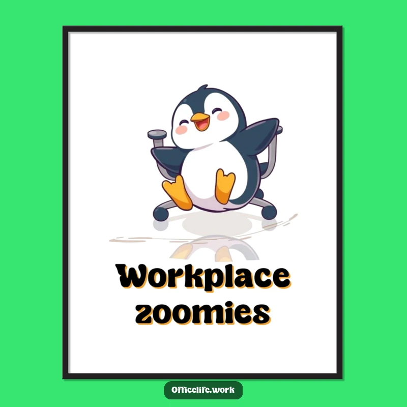 Funny Penguin Office Chair Sliding Digital Art, Instant Hilarious Wall Decor