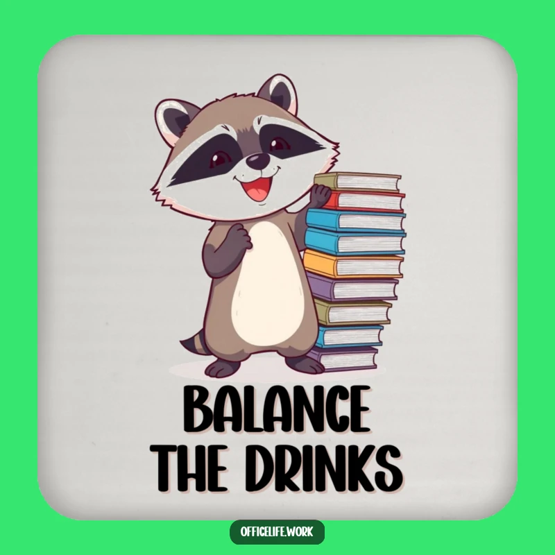 Funny Raccoon File Balancing Drink Coaster, Humorous Protection for Surfaces