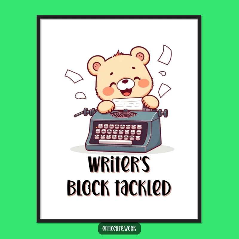 Funny Bear Cub Typist Poster: Vintage Writer Art Print, Cute Decor Gift
