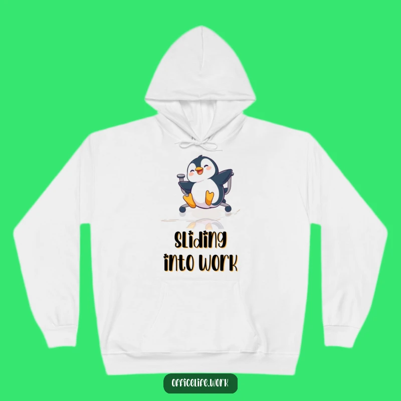 Funny Penguin Office Chair Sliding Hoodie, Cozy and Hilarious Winter Wear