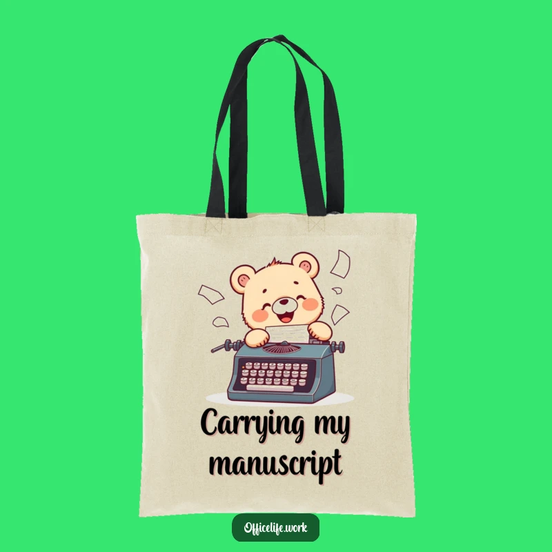 Funny Bear Cub Typist Tote Bag: Vintage Writer Accessory, Cute Eco Gift